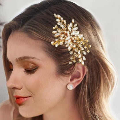 Bride Wedding Hair Comb Silver Crystal Hair Pieces Rhinestone Headpieces Bridal Hair Side Combs Hair Accessories for Women (B-Gold) - color: B-Gold