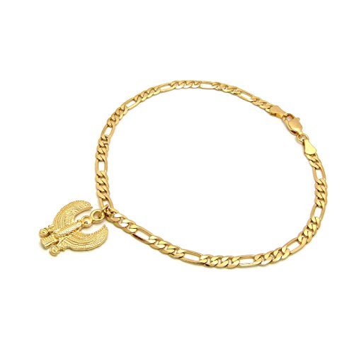 Fashion 21 Women's Cross, Ankh, Queen Nefertiti Piece 10 inches Figaro Chain Anklet Foot Bracelet in Gold Tone - style: Horus Bird / Figaro