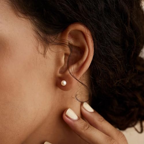 WFYOU Pearl Earrings for Women 925 Sterling Silver Stud Earring | 14K Gold Plated Hypoallergenic Stud Earrings, White Diamond Dainty Bridal Earring, Trendy Jewelry, Wedding Party Gifts - color: Gold A, size: 7mm