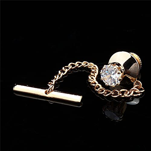HAWSON Mens Tie Tack with Chain Round Crystal Wedding Business Accessories - color: Gold + Crystal