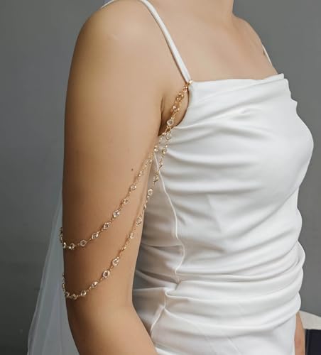 Pearl Arm Chain Wedding bridal Shoulder Jewelry Layered Prom Party Body Jewelry for Slide Dress Costume Accessory - color: Rhinestone-1 Piece