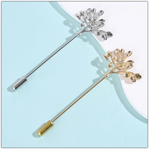 Dreuyet Simple Gold Silver Plated Long Brooch Pins with Cute Animal Antlers Leaves Plant Bees Rabbits Rose Flower Feather Brooch Jewelry for Women Men Elegant Suit Collar Lapel Pin - style: Tree