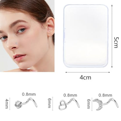 36-44 Pcs 18G 20G Nose Rings Studs Nose Rings for Women Nose Piercings Jewelry Surgical Stainless Steel Nose Studs Moon Star Heart Butterfly Hypoallergenic Body Piercing Jewelry for Women Men - color: 20G Colorful A-Screw- 44 Pcs