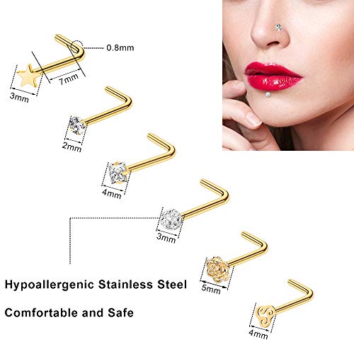 35-70 PCS 18G 20G Nose Rings for Women & Men - Gold Hoops, L Shape, Studs & Screw - 316L Surgical Stainless Steel - color: Color B-40pcs