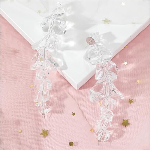 Ice Cube Acrylic Earrings Funny Irregular Clear Crystal 3D Long Transparent Square Geometric Lightweight Dangle Drop Earrings for Women Minimalist Hot Summer Holiday Christmas Unique Trendy Jewelry Gifts - style: Long ice cube earring