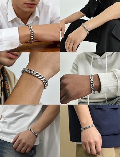 Stainless Steel Mens Cuban Link Chain, Miami Cuban Chain Bracelets for Men, 8mm Wide 7.5 8 8.5 9Inch Hip Hop Mens Bracelets,Gift for Father Husband Son men chain - style: Stainless Steel 9 inch