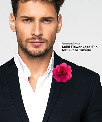 Premium Men's Formal Solid Color Flower Lapel Pin - Boutonniere for Men, Brooch Pin - color: Hot Pink