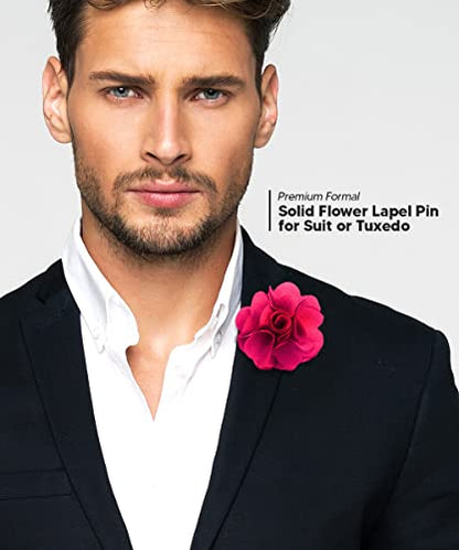Premium Men's Formal Solid Color Flower Lapel Pin - Boutonniere for Men, Brooch Pin - color: Hot Pink