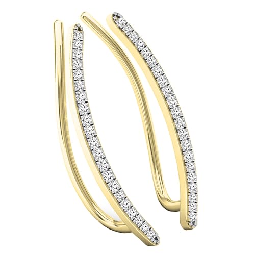 Dazzlingrock Round White Natural Diamond Crawler Climber Earrings | 0.18 Ctw | Women - color: Yellow Gold, size: 10K - Metal Stamp