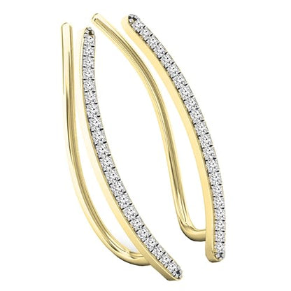 Dazzlingrock Round White Natural Diamond Crawler Climber Earrings | 0.18 Ctw | Women - color: Yellow Gold, size: 14K - Metal Stamp