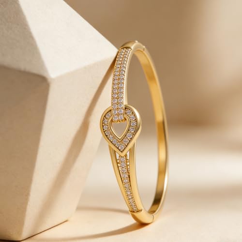 hotoo Gold Plated Bangle Bracelet for Women - style: Gilded Openwork Teardrop