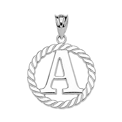 Claddagh Gold Fine 925 Sterling Silver Personalized Initial A-Z Roped Circle Charm Pendant - style: A