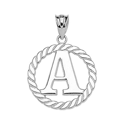 Claddagh Gold Fine 925 Sterling Silver Personalized Initial A-Z Roped Circle Charm Pendant - style: A