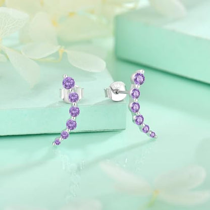 Starchenie 925 Sterling Silver Climber Earring Ear Crawler Stud Earrings for Women - color: Amethyst