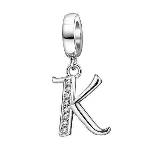 925 Sterling Silver Initial Charm fits Pandora, Gift for Mom Wife | Christmas,Birthday,Mother's Day, Anniversary, Valentine's Day - color: Letter K