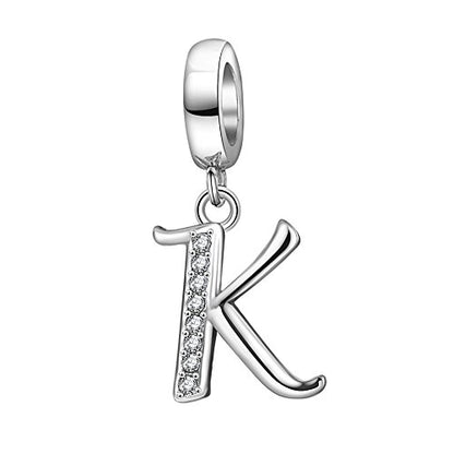 925 Sterling Silver Initial Charm fits Pandora, Gift for Mom Wife | Christmas,Birthday,Mother's Day, Anniversary, Valentine's Day - color: Letter K