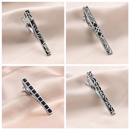 wynameleri Tie Pins for Men Silver Black 3 Pcs 10 PCS Short Tie Clip Set 2.3, 2.4 Inch Business Shirt Necktie Pinch for Men - color: T0310020