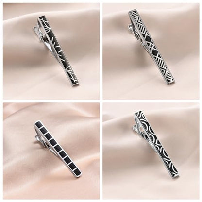 wynameleri Tie Pins for Men Silver Black 3 Pcs 10 PCS Short Tie Clip Set 2.3, 2.4 Inch Business Shirt Necktie Pinch for Men - color: T0310020