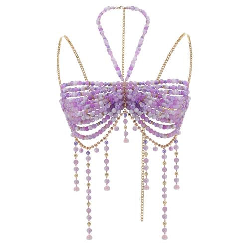 Purple Beaded Bra, Body Chain Jewelry, Festival/Burlesque Costume