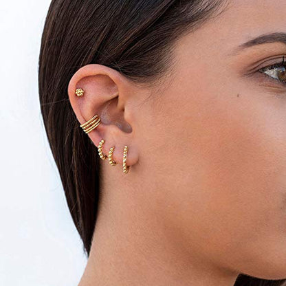 LOYATA Gold Huggie Hoop Earrings 14K Gold Plated Dainty Small Simple Hypoallergenic Jewelry Gift for Women - style: 13 Beads