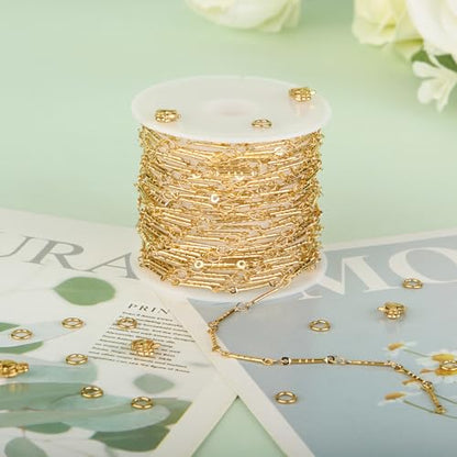 KYUNHOO 5M Gold Plated Jewelry Making Chains Embossed Stick Chain Links | Thin Craft Chains on Spool 304 Stainless Steel Gold Chain for Handcraft DIY - color: Stick Gold