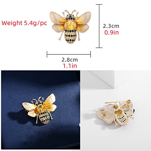 Rhinestone Bee Brooch Pin for Women Girls Fashion Cute Yellow Black Crystal Honeybee Bumblebee Animal Insect Brooches Lapel Pins Dainty Dress Accessories Wedding Christmas Birthday Jewelry Gift