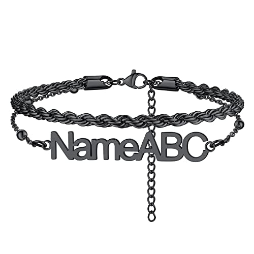 FindChic Custom Ankle Bracelets for Women, Stainless Steel Figaro/Cuban/Wheat/Rope/Herringbone Chain Anklets, Beach Foot Jewelry 8.5''-10.5'' Adjustable & Waterproof, with Gift Box - style: Rope Chain-Black