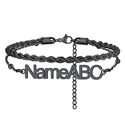 FindChic Custom Ankle Bracelets for Women, Stainless Steel Figaro/Cuban/Wheat/Rope/Herringbone Chain Anklets, Beach Foot Jewelry 8.5''-10.5'' Adjustable & Waterproof, with Gift Box - style: Rope Chain-Black