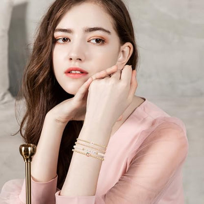 GOOJIDS Surfer Heishi Clay Bead Bracelets for Women Bohemian Stackable Gold Plated Beaded Stretch Bracelets Elastic Layering Friendship Bracelets Set Boho Jewelry - color: D-Teach Bracelet