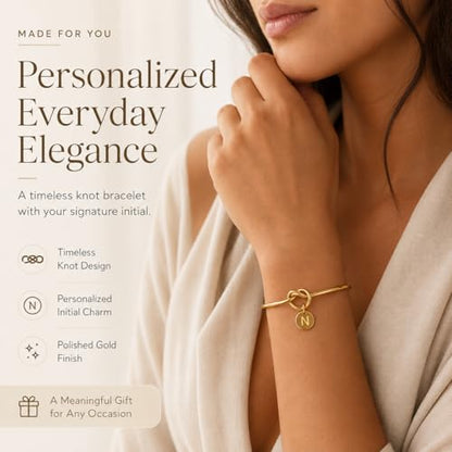 LemonRose Initial Bracelets for Women - Dainty Tie the Knot Letter A-Z 14K Gold Plated for Women Gold Cuff Bracelet for Womens Jewelry Personalized Bridesmaid Proposal Gifts - color: Gold N