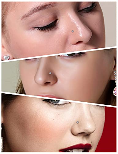 18G 20G 22G 24G Nose Rings Studs 316L Surgical Steel L Shaped Nose Nostril Studs Piercing Jewelry for Women Men Silver Gold Black CZ 1.5mm 2mm 2.5mm 3mm 3.5mm 4mm - style: Silver-20G(0.8mm)-7mm Bars-1.5mm 2mm 2.5mm 3mm 3.5mm 4mm CZ