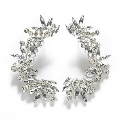 Silver Rhinestone Ear Cuffs for Women Non Piercing, Sparkly Crystal Ear Wrap Crawler Clip On Earrings, Fake Piercing Jewelry for Wedding Prom Party (Silver, 1 Pair)