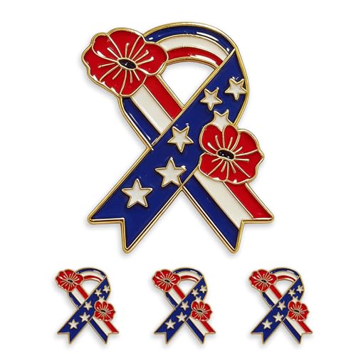 4/12/25/50 Pack Poppy Pins for Memorial Day, Poppy Flower Pin with USA Flag | Patriotic Pins Broochs Patriotic Gift for Memorial, 4th of July Independence, Veterans Day