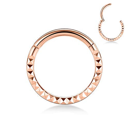 FUNLMO 18G 16G Septum Jewelry Triple Stacked Septum Nose Ring Surgical Steel Daith Conch Helix Cartilage Lobe Piercing Jewelry - color: Style15: Rose gold-Pyramid Cuts Design