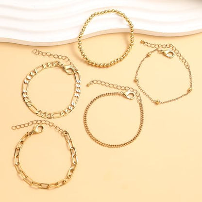 Wgoud Waterproof Gold Bracelets for Women Trendy, Dainty 14K Real Gold Plated Fashion Stackable Bracelet Sets for Women Thin Cuban Link Paperclip Chain Bracelets Layered Gold Jewelry Sets Gifts for Womens - color: 5Pcs Gold Bracelet