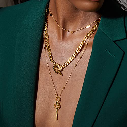FRUMOS Dainty Layered Choker Necklace 18k gold Plated Y Pendant Commemorative coin Necklace Multilayer Bar Disc Necklace Adjustable Layering Choker Necklaces fashion jewelry for Women Girls - color: Gold key Pendant