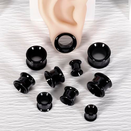 Vankula 2PCS 8-16mm Glass Ear Gauges Plugs and Tunnels Black Double Flared Saddle Ear Stretcher Expander Body Jewelry - color: Black, size: 14mm(9/16")