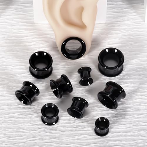 Vankula 2PCS 8-16mm Glass Ear Gauges Plugs and Tunnels Black Double Flared Saddle Ear Stretcher Expander Body Jewelry - color: Black, size: 16mm(5/8")