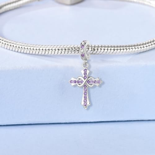 HappyStar 925 Sterling Silver Charms Infinity Design Birthstone Charms for Bracelets with 5A Cubic Zirconia Cross Necklace for Women Dangle Pendant Compatible Pandora Bracelets Happy Birthday Gifts - color: 2-February Birthstone Charms