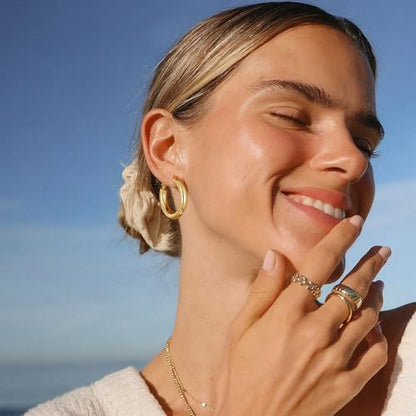 sovesi Chunky Hoop Earrings for Women, 14K Gold Plated Thick Hoops | 5mm Thick Hollow Tube Chunky Lightweight Hypoallergenic Hoop Earrings for Women - style: Gold and Silver 30MM