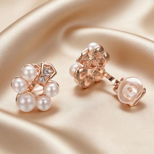 Yoursfs Faux Pearl Clip On Earrings For Women 18K Gold Plated Button Ear Clips - style: Ivory Pearl Cluster Clip On Earrings