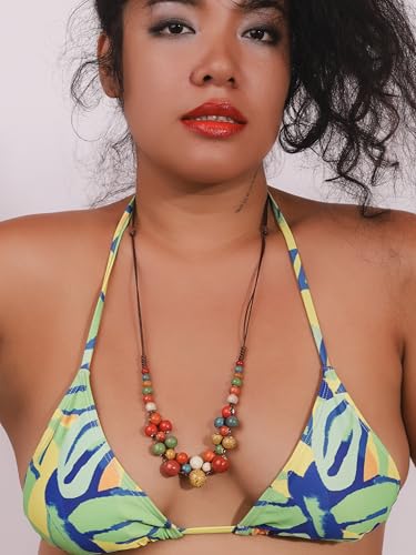 MINACHI Hippie Boho Colorful Ceramic Round Beads Strand Necklace, Bohemian Fashion Statement Jewelry Gift for Women - color: S08