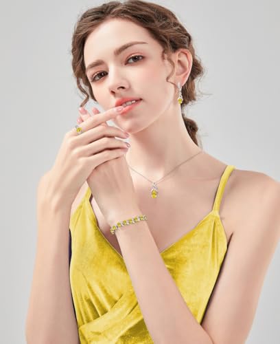 LMXXVJ Jewelry Set for Women,Teardrop Cubic Zirconia Necklace Earrings Adjustable Ring Bracelet Jewelry Set Formal Jewelry Gift - color: MHSD-White Gold-Yellow