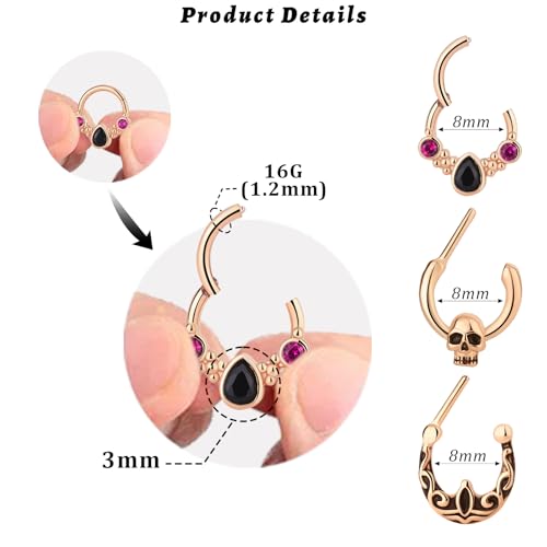 15PCS 14K Gold Plated Nose Rings Studs Set for New Piercing Beginners - color: 3pcs-Rose Gold-septum rings