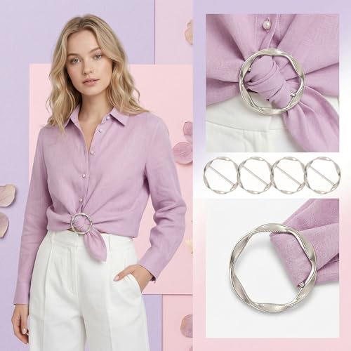 4 PCS Scarf Ring Clip, Shirt Ties Clips for Women Silk Scarf Rings and Slides Clothes Knotted Clip Round Shirt Scarves Buckle Fashion Alloy Circle Clips Buckle for Shirts Silk Scarves Clothing