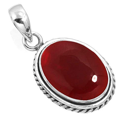 Chunky Natural Gemstone Pendant Necklace For Women Onyx, Turquoise, Amber, Garnet Oval Boho Genuine 925 Sterling Silver Handmade Jewelry - color: Garnet Quartz
