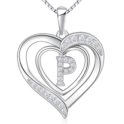 RIVIKO Heart Initial Necklace for Women, 925 Sterling Silver Letter Pendant,Personalized Charm Alphabet Jewelry Valentines Mother's Day Anniversary Christmas Birthday Gifts for Women Her Mom Wife - color: Letter-P