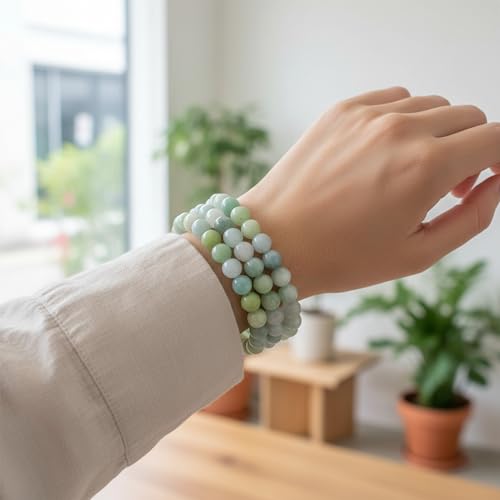 Bling Jewelry Unisex Stackable Set Of 3 Gemstone Round Bead 8MM Stretch Bracelet For Women Teen Men Multi Strand Stacking Adjustable - color: Aquamarine
