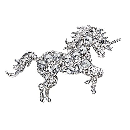 EVER FAITH Women's Austrian Crystal Running Unicorn Brooch - color: Clear Silver-Tone