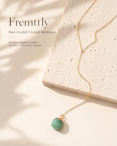 Lariat Necklace for Women Dainty Gold Long Crystal Drop Y-Shaped Necklace | 14k Gold Plated Crystal Drop Necklace Trendy Non Tarnish Simple Gold Jewelry For Wedding, Prom, Daily - color: Emerald